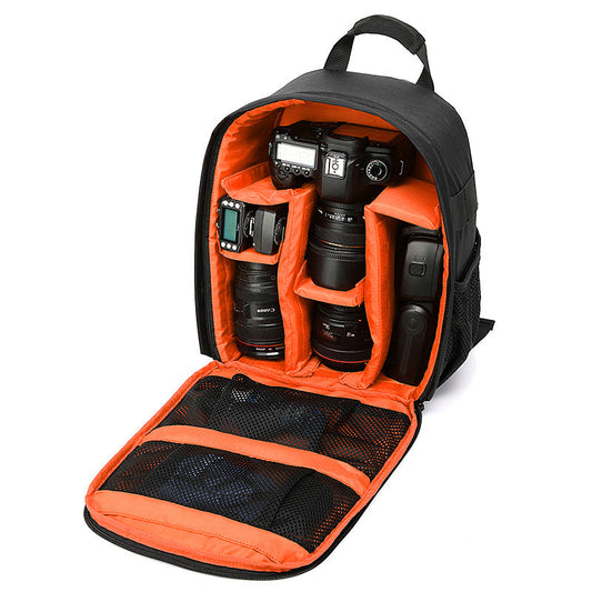 NNEDSZ Orange Lining Water-Resistant DSLR Camera Backpack with Tripod Holder, Lightweight and Spacious Photography Bag for Outdoor Use(Camera and accessories are props, not included)-0