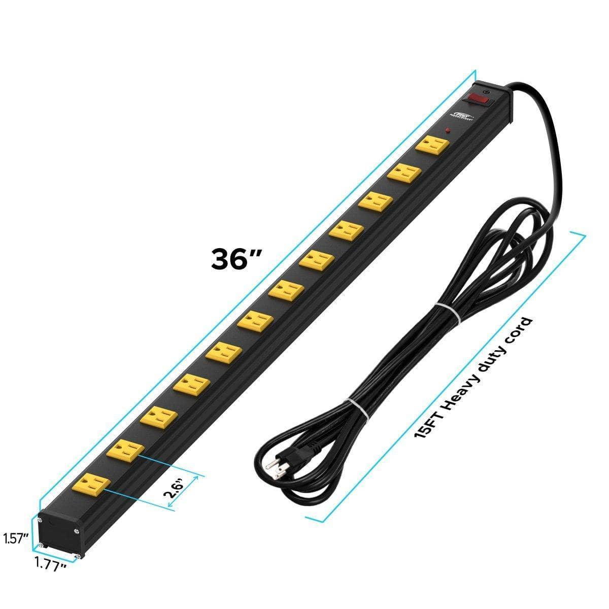 CRST Wideoutlets 2.6" Wide Spaced 12 Outlets Mountable Metal Power Strip Surge Protector with 1800 Joule Protection & EMI Filter Heavy Duty Construction 15A Circuit Breaker Included-1
