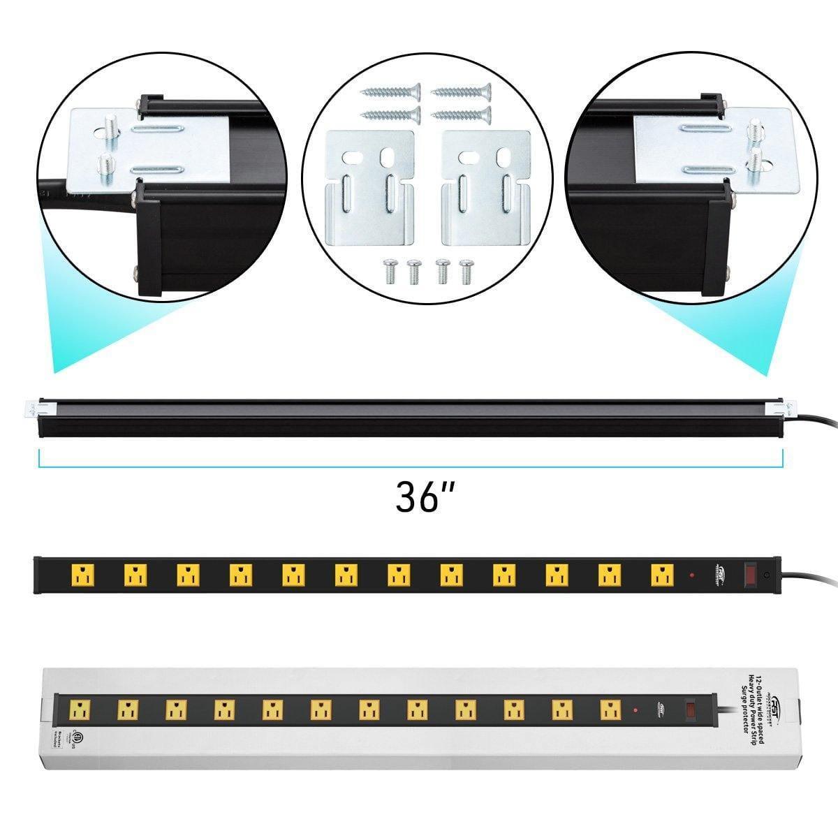 CRST Wideoutlets 2.6" Wide Spaced 12 Outlets Mountable Metal Power Strip Surge Protector with 1800 Joule Protection & EMI Filter Heavy Duty Construction 15A Circuit Breaker Included-2